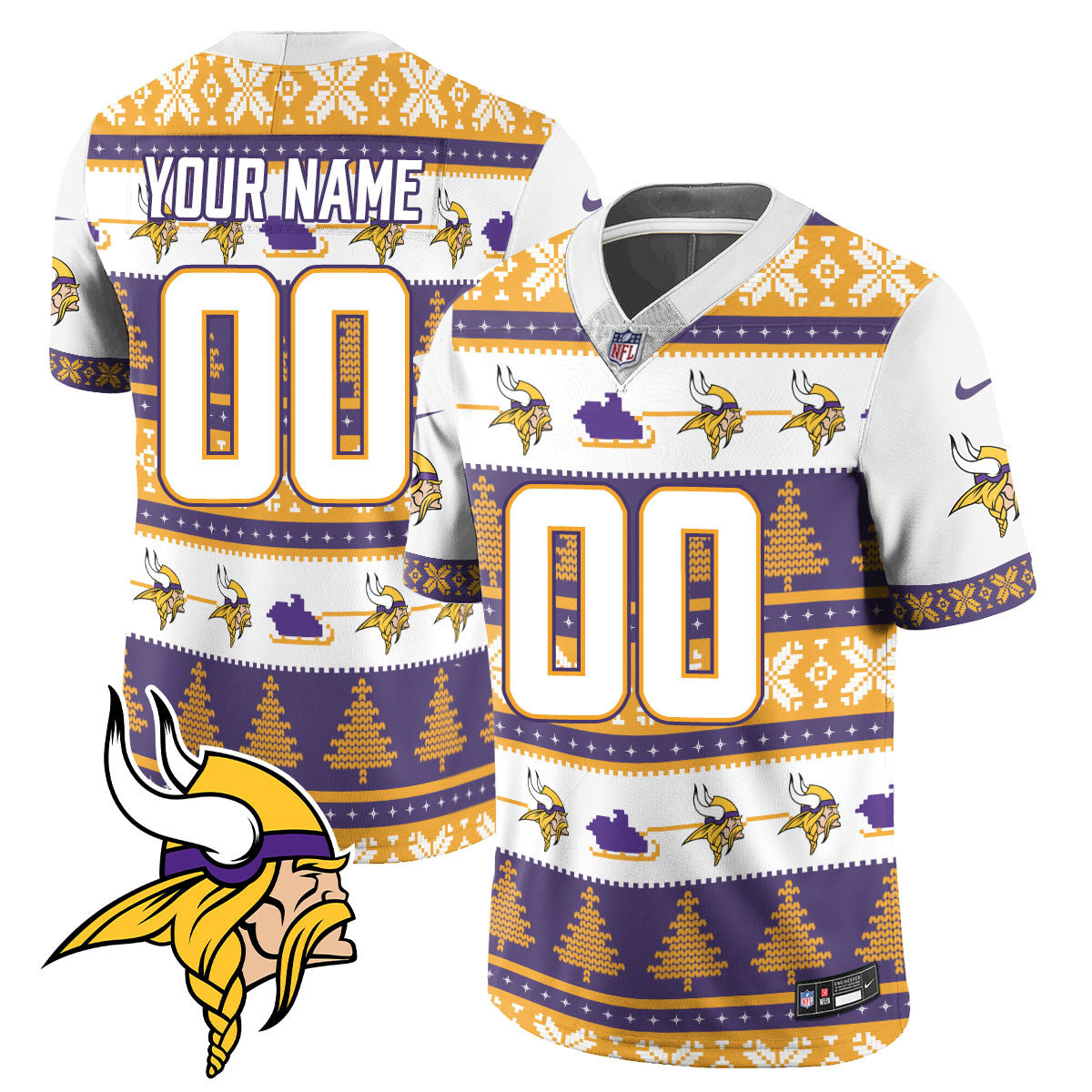 Custom Vikings 2024 Christmas Vapor Limited Jersey N1