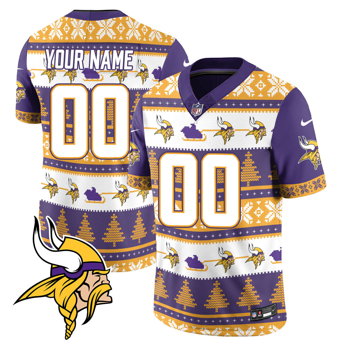 Custom Vikings 2024 Christmas Vapor Limited Jersey N1