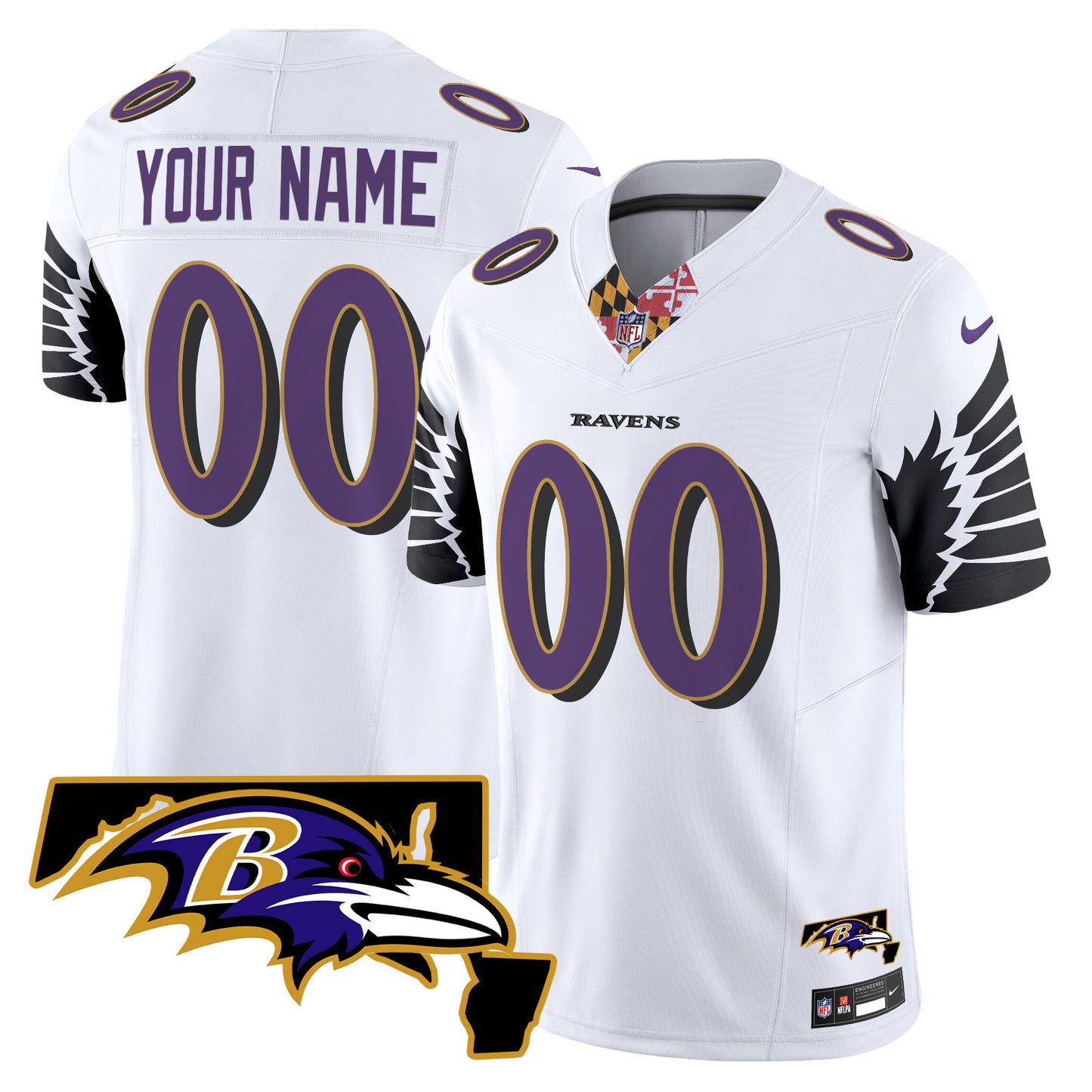 Ravens Maryland Patch Vapor Limited Custom Jersey V3 - All Stitched