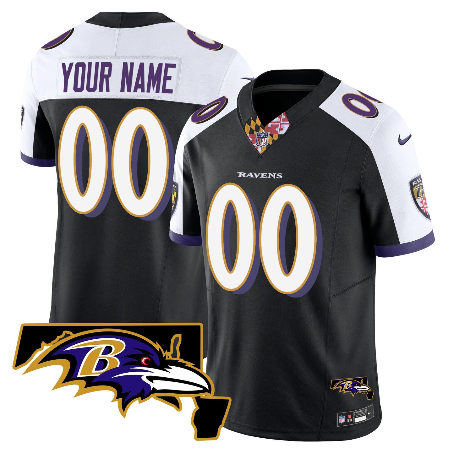 Ravens Maryland Patch Vapor Limited Custom Jersey V3 - All Stitched