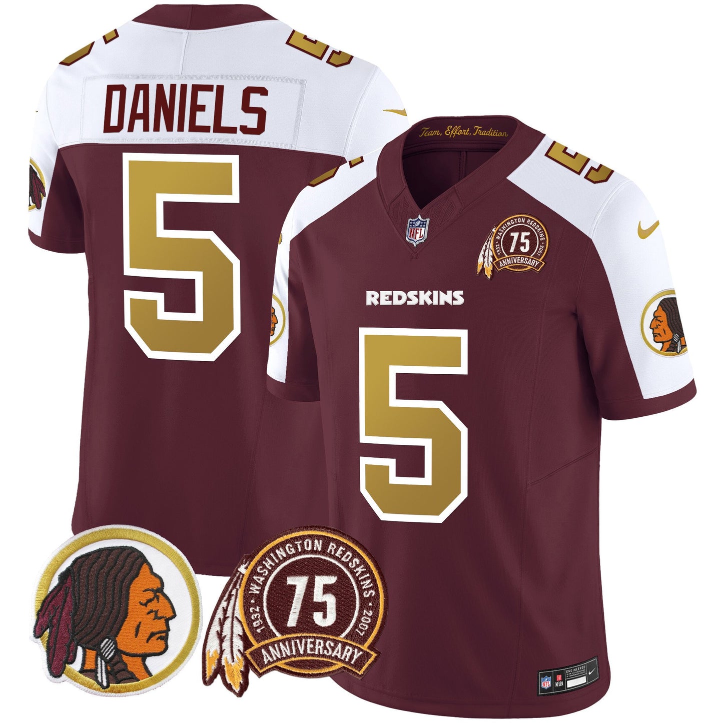 Washington Redskins 75th Patch Throwback Vapor Limited Jersey V2 - All Stitched