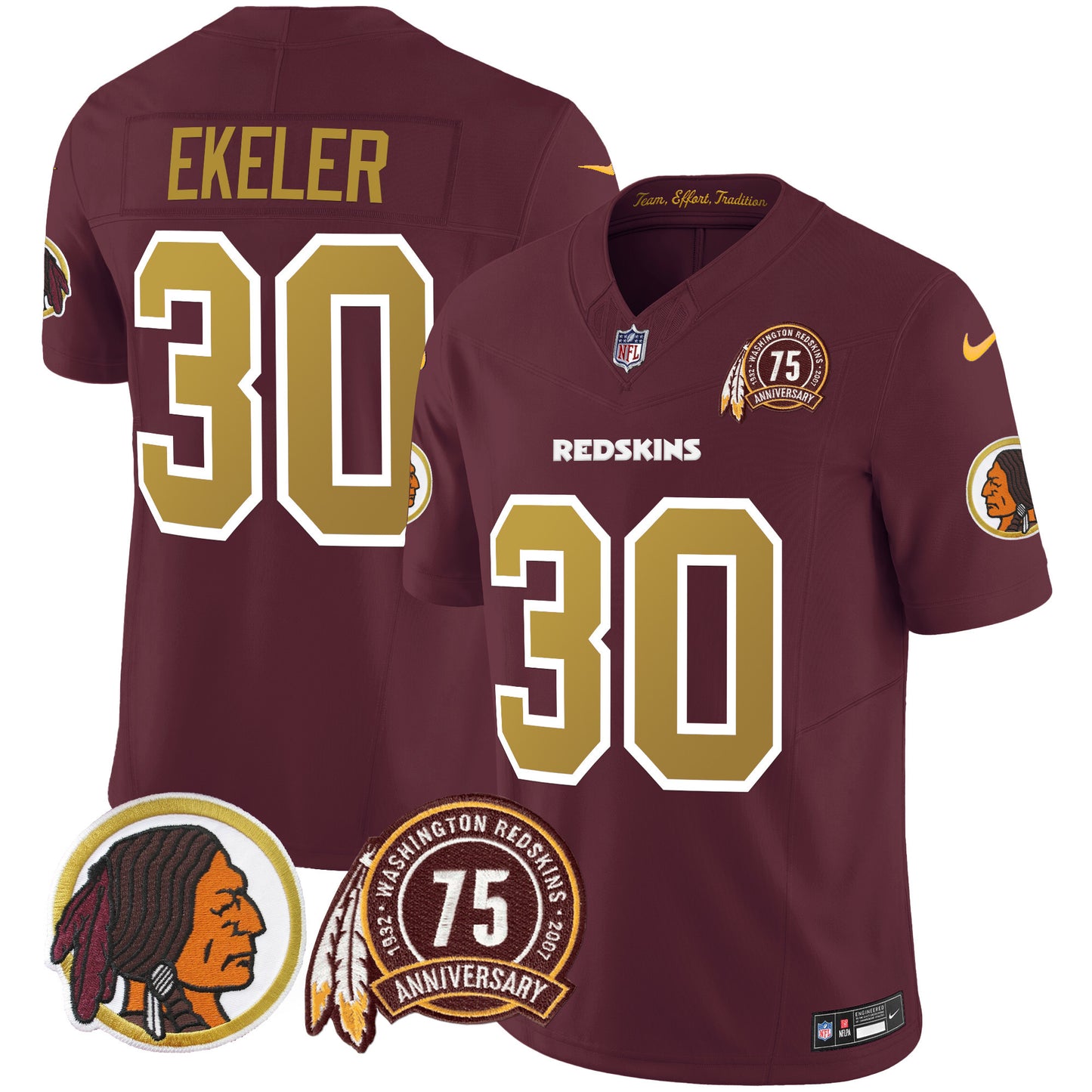 Washington Redskins 75th Patch Throwback Vapor Limited Jersey V2 - All Stitched