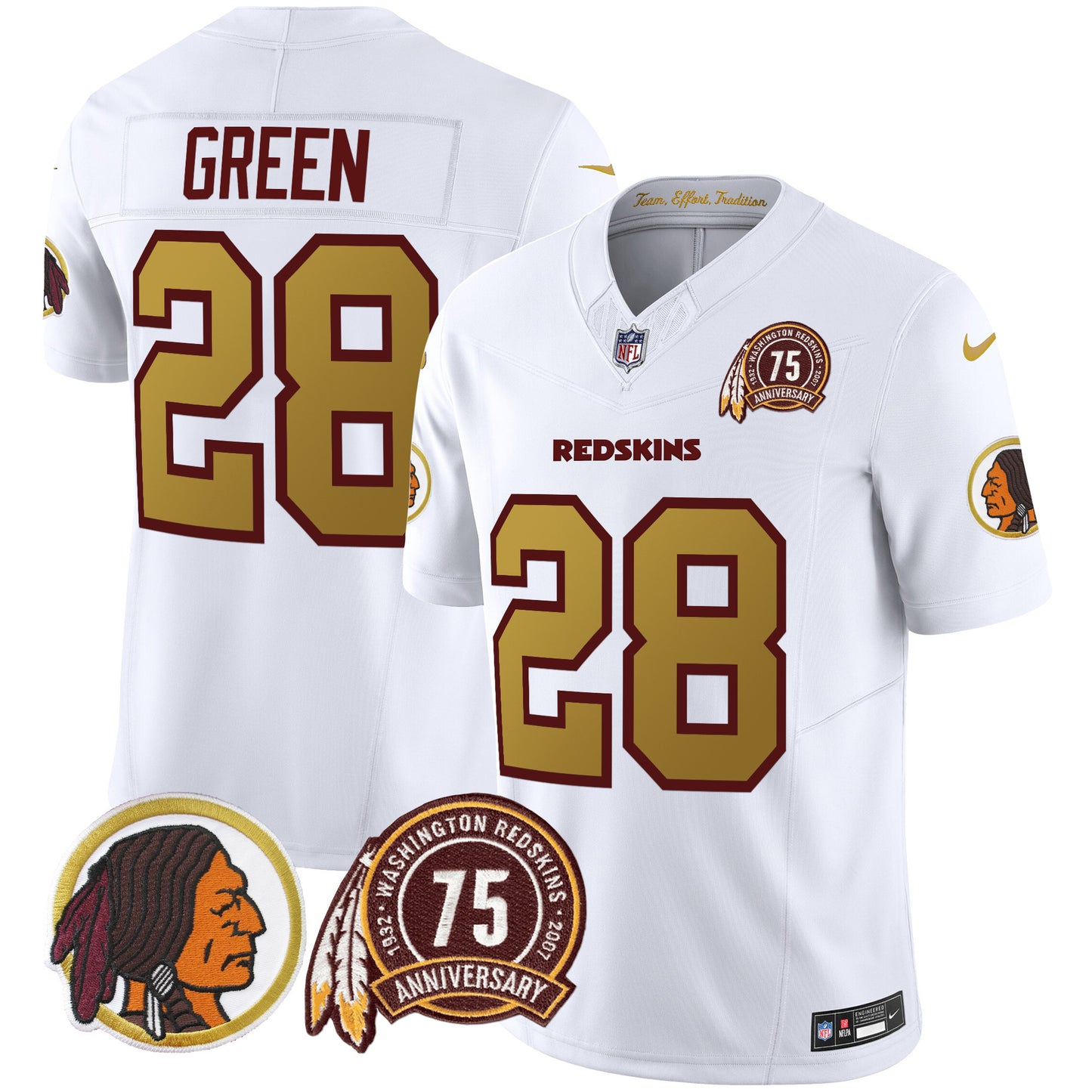 Washington Redskins 75th Patch Throwback Vapor Limited Jersey V2 - All Stitched