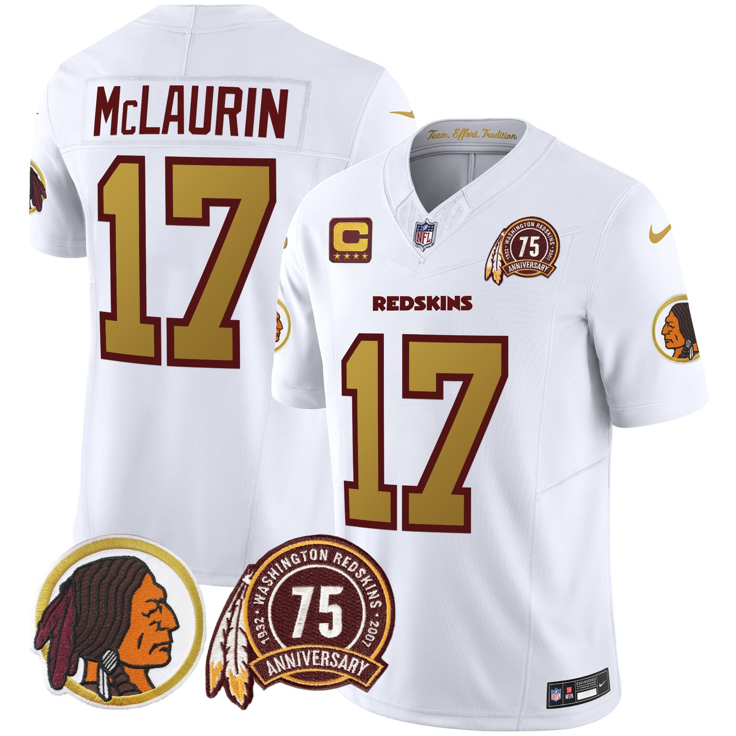 Washington Redskins 75th Patch Throwback Vapor Limited Jersey V2 - All Stitched