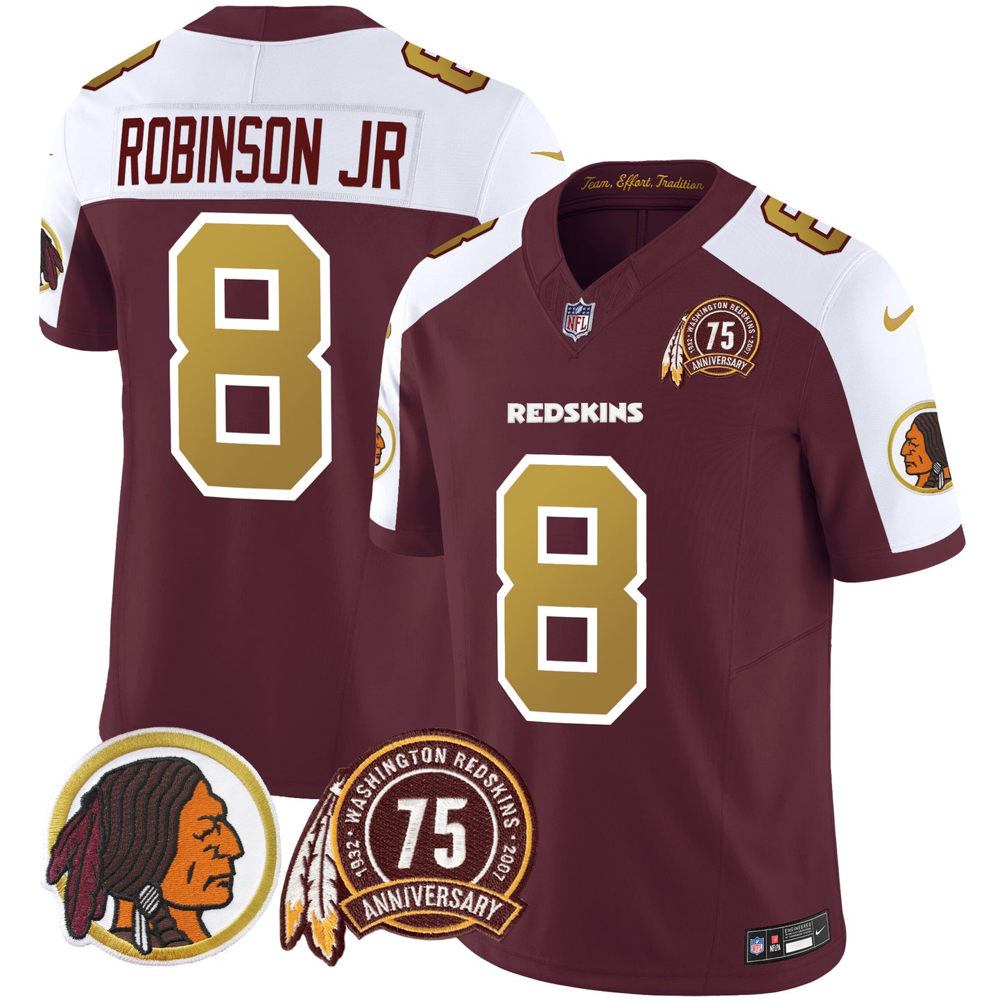 Washington Redskins 75th Patch Throwback Vapor Limited Jersey V2 - All Stitched