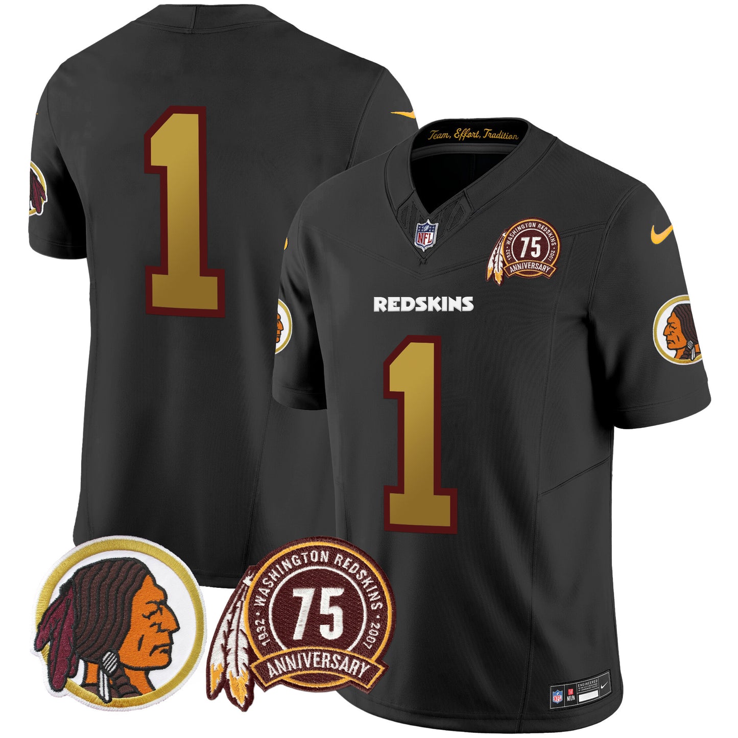 Washington Redskins 75th Patch Throwback Vapor Limited Jersey V2 - All Stitched