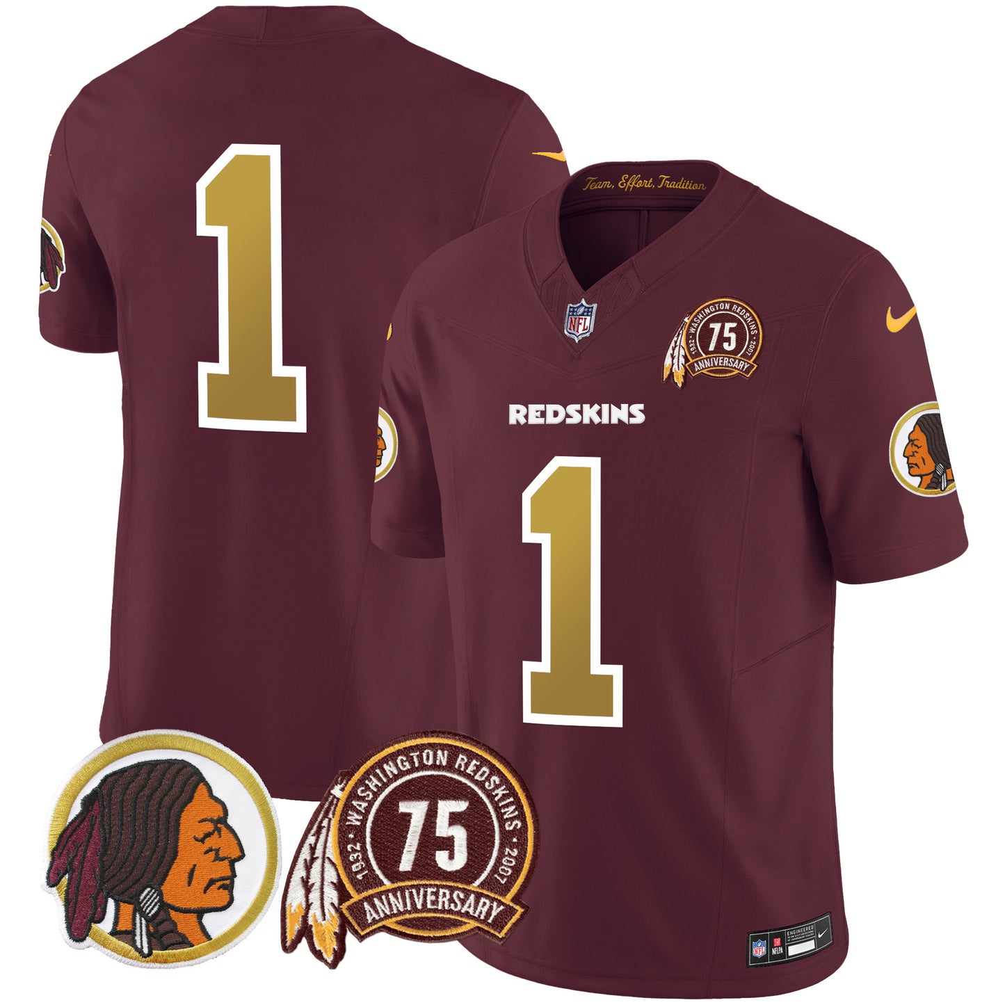 Washington Redskins 75th Patch Throwback Vapor Limited Jersey V2 - All Stitched