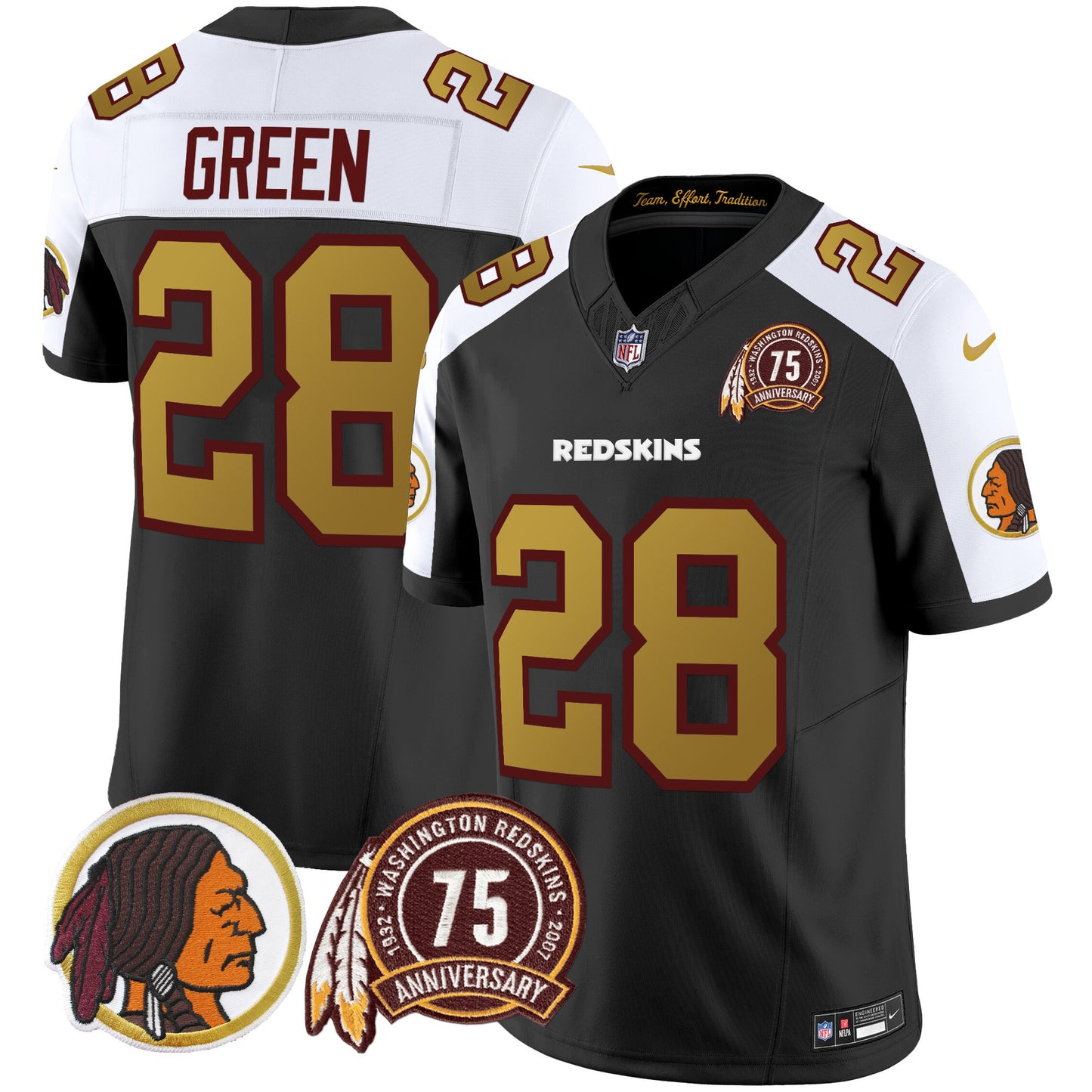 Washington Redskins 75th Patch Throwback Vapor Limited Jersey V2 - All Stitched