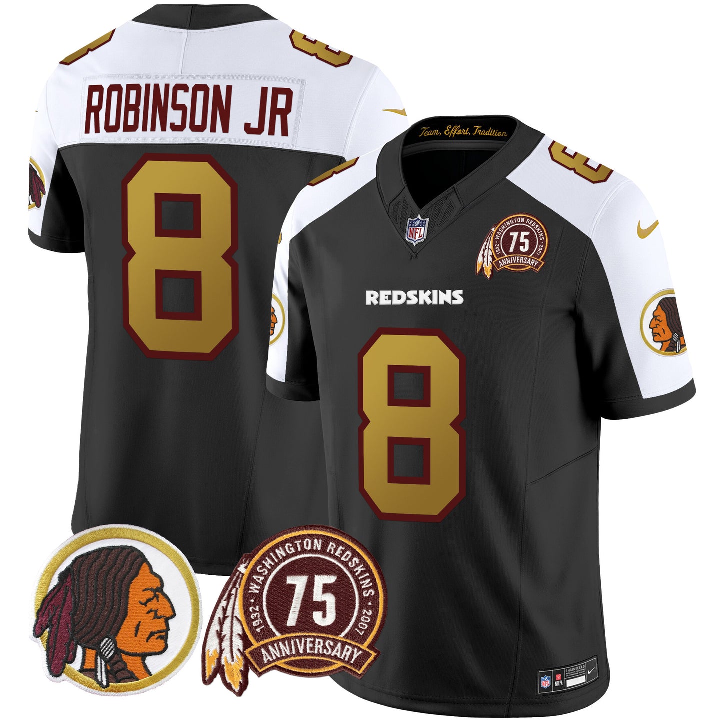 Washington Redskins 75th Patch Throwback Vapor Limited Jersey V2 - All Stitched