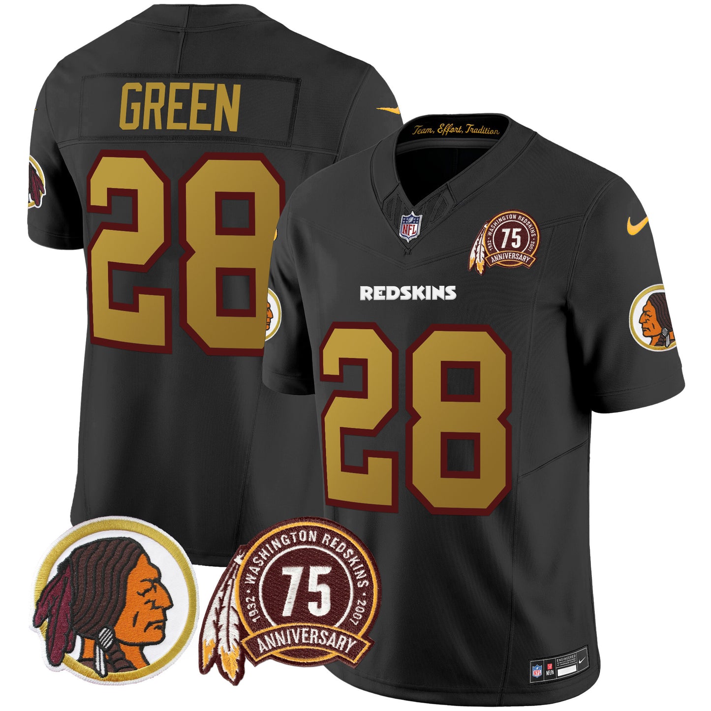 Washington Redskins 75th Patch Throwback Vapor Limited Jersey V2 - All Stitched