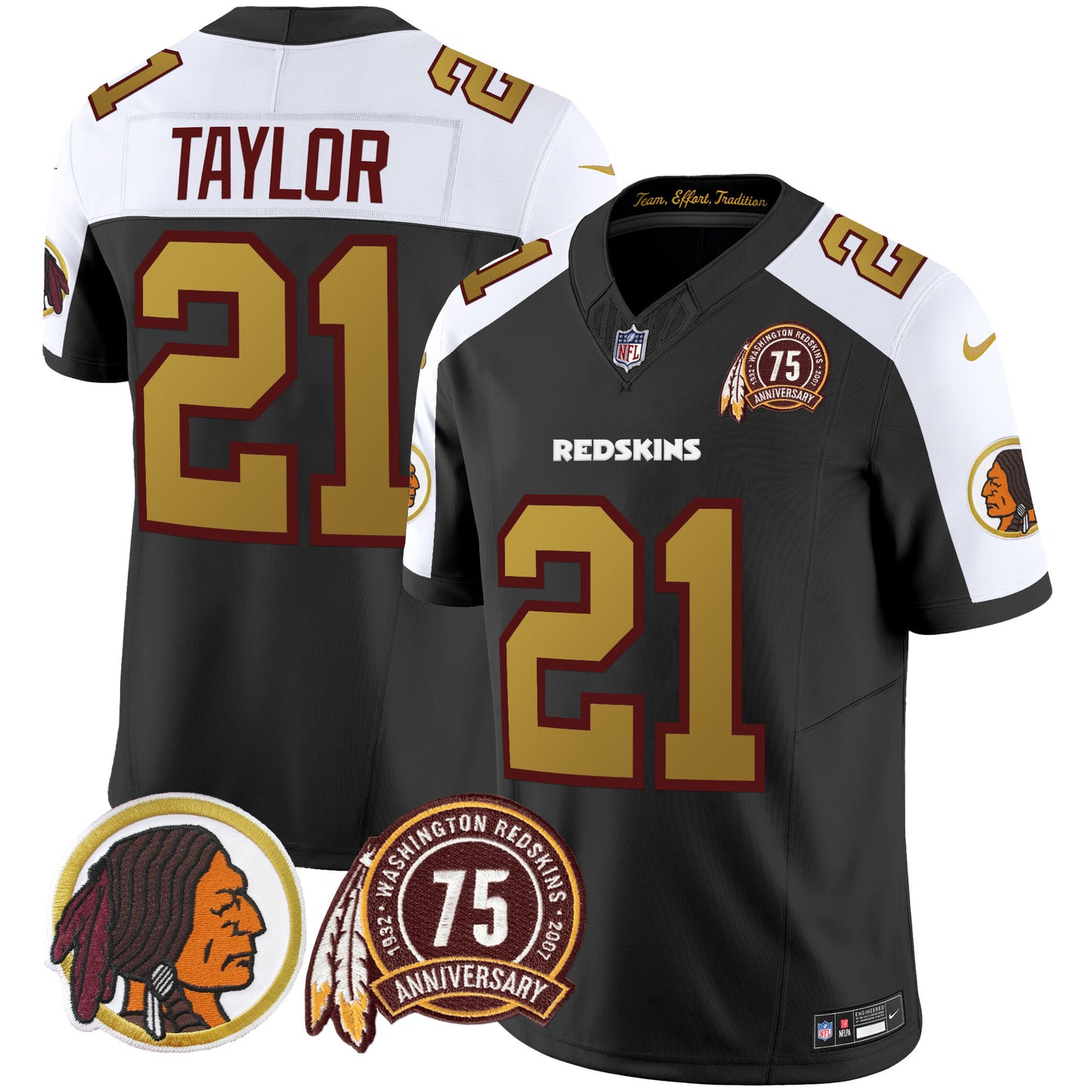 Washington Redskins 75th Patch Throwback Vapor Limited Jersey V2 - All Stitched