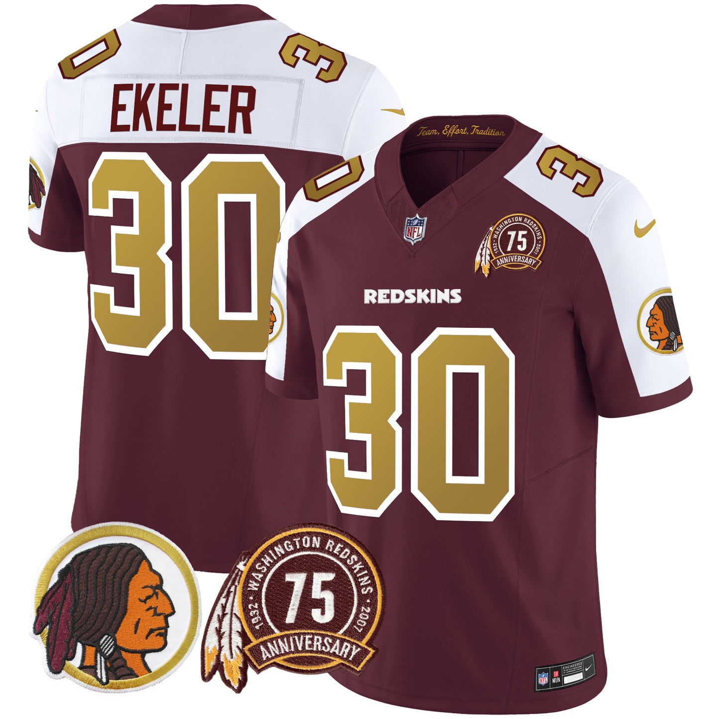 Washington Redskins 75th Patch Throwback Vapor Limited Jersey V2 - All Stitched