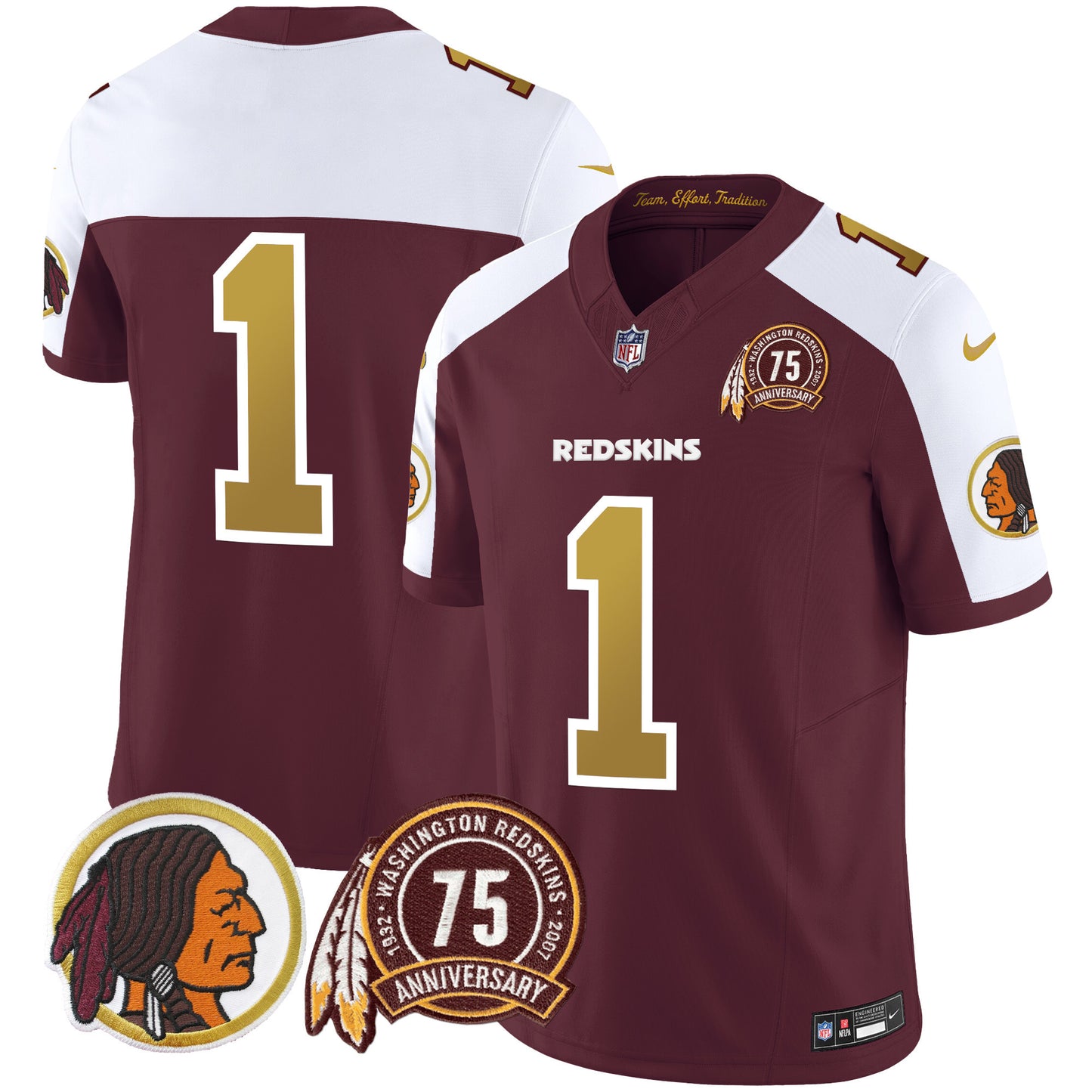 Washington Redskins 75th Patch Throwback Vapor Limited Jersey V2 - All Stitched