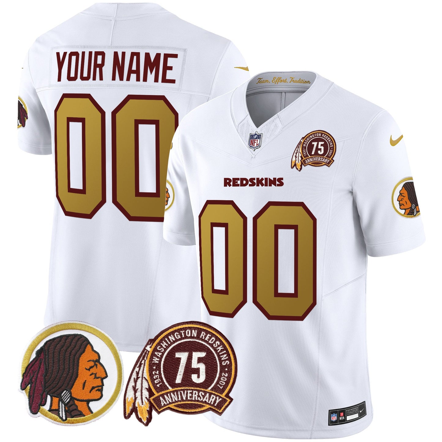 Washington Redskins 75th Patch Throwback Vapor Limited Custom Jersey V2 - All Stitched