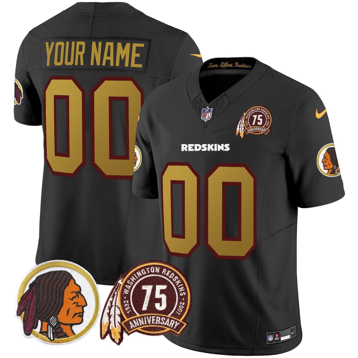 Washington Redskins 75th Patch Throwback Vapor Limited Custom Jersey V2 - All Stitched