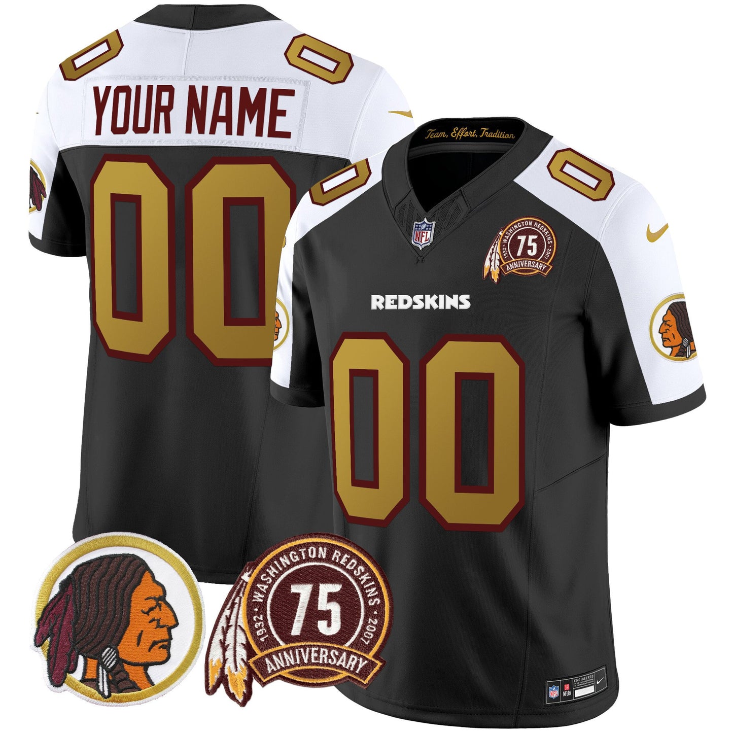 Washington Redskins 75th Patch Throwback Vapor Limited Custom Jersey V2 - All Stitched