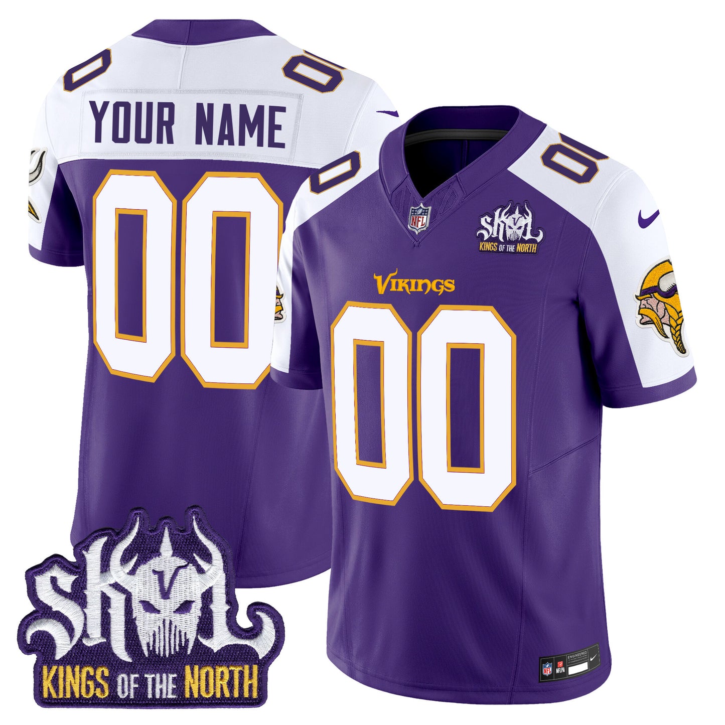 Minnesota Vikings King Of The North Patch Throwback Vapor Limited Custom Jersey - All Stitched