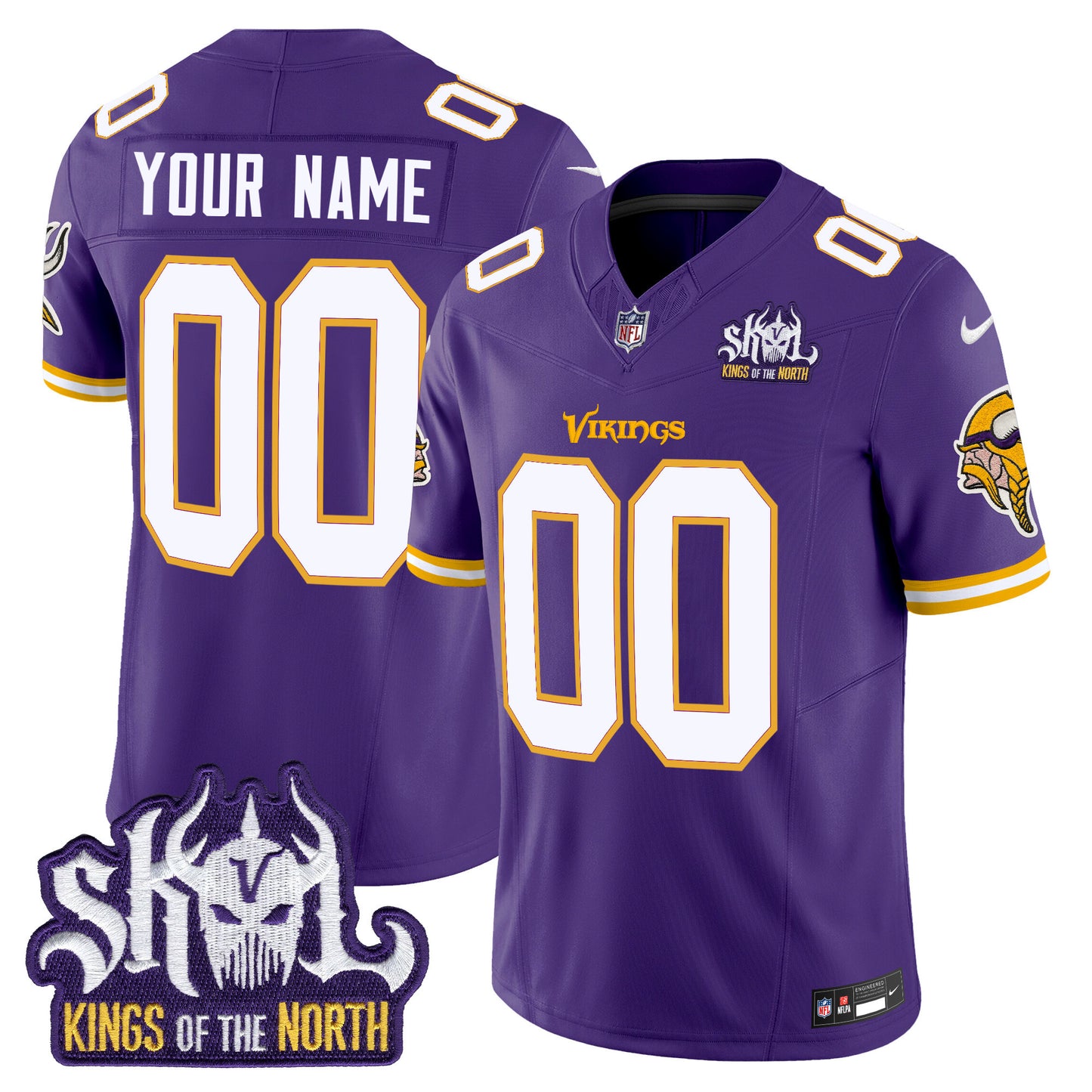 Minnesota Vikings King Of The North Patch Throwback Vapor Limited Custom Jersey - All Stitched