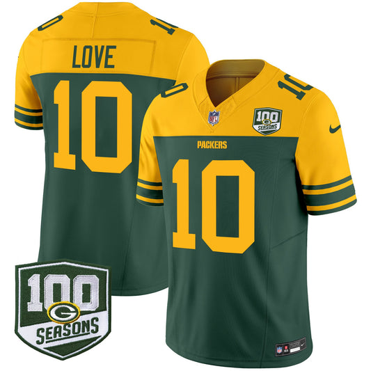 Green Bay Packers Throwback 100th Season Patch Vapor Limited Jersey - All Stitched