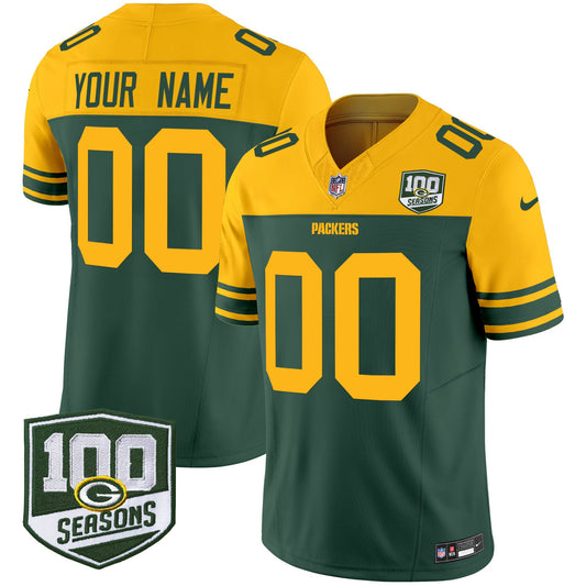 Green Bay Packers Throwback 100th Season Patch Vapor Limited Custom Jersey - All Stitched