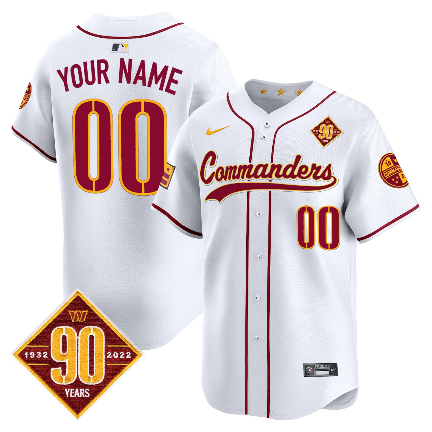 Washington Commanders 90th Anniversary Patch Vapor Premier Limited Custom Jersey - All Stitched