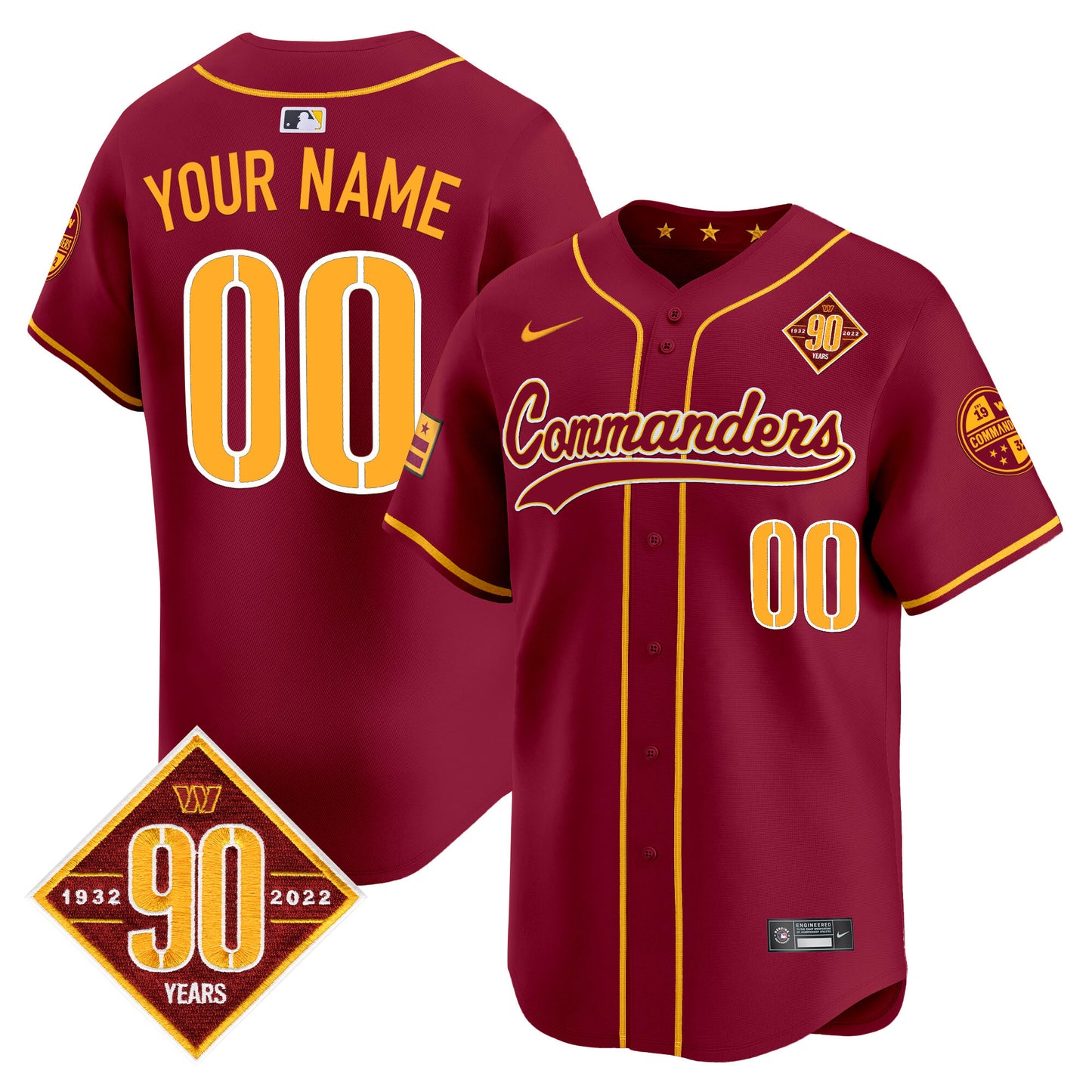 Washington Commanders 90th Anniversary Patch Vapor Premier Limited Custom Jersey - All Stitched