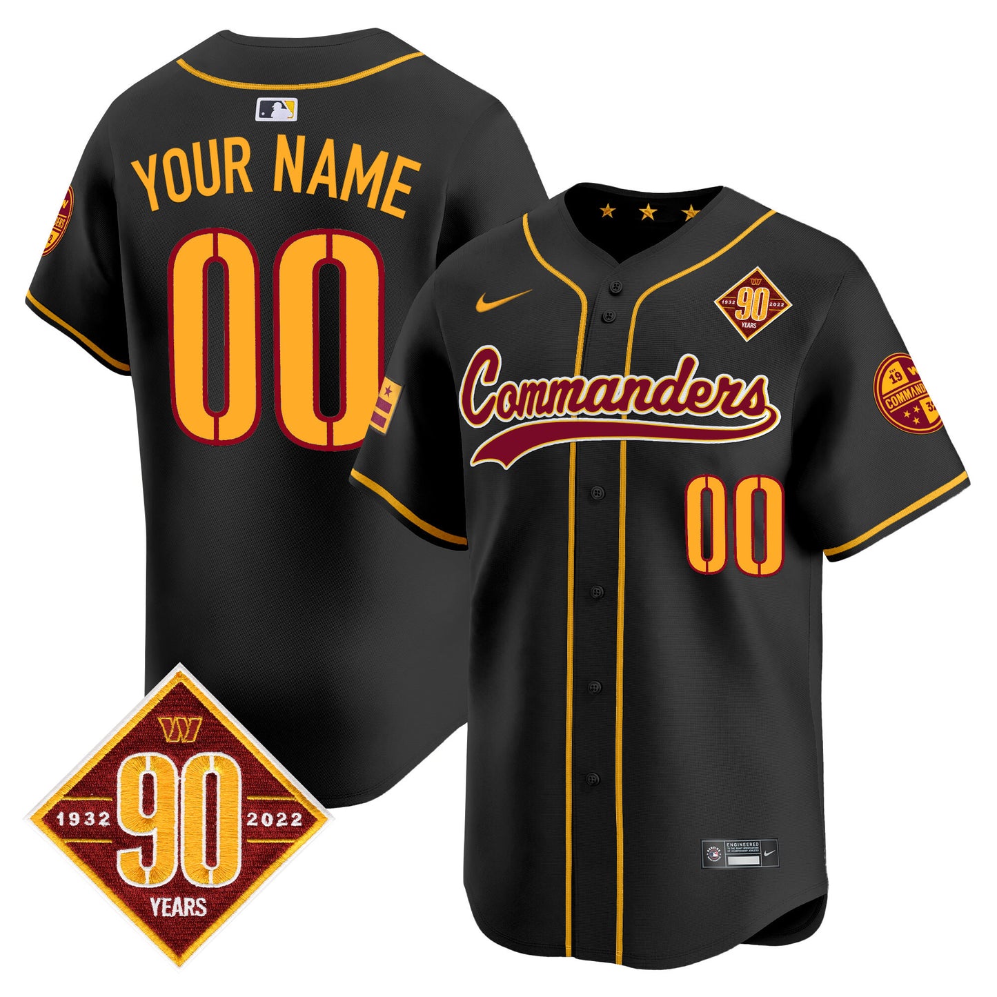 Washington Commanders 90th Anniversary Patch Vapor Premier Limited Custom Jersey - All Stitched