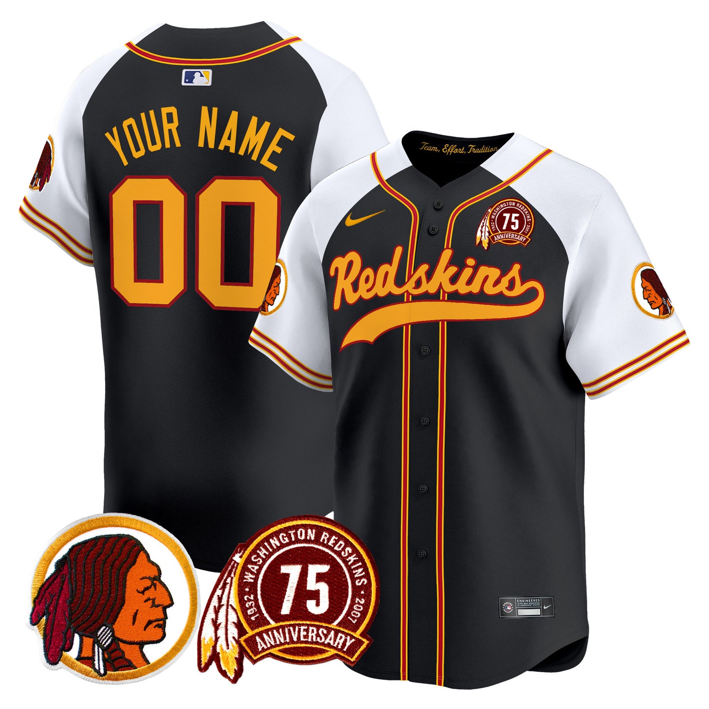 Washington Redskins 75th Patch Throwback Vapor Premier Limited Custom Jersey - All Stitched