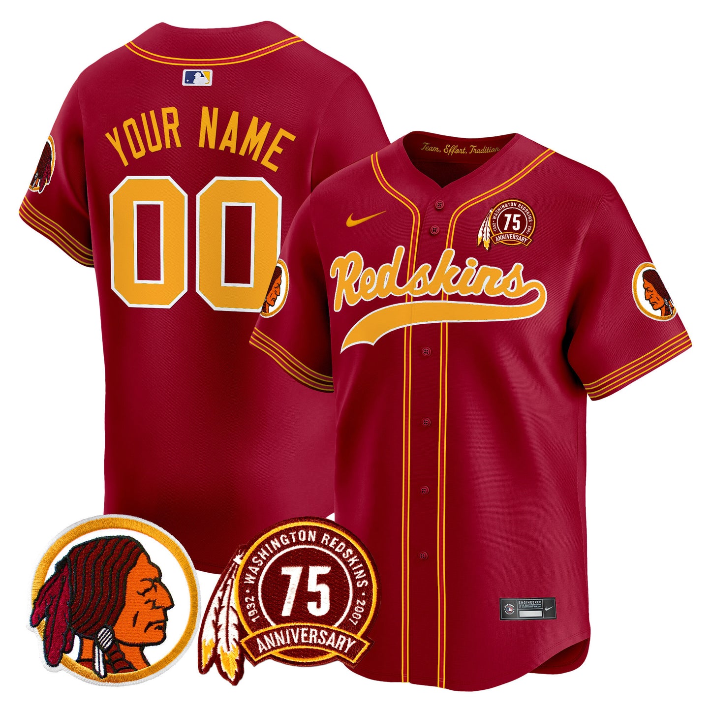 Washington Redskins 75th Patch Throwback Vapor Premier Limited Custom Jersey - All Stitched