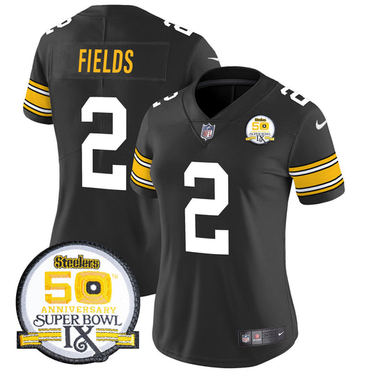 Women Steelers 50th Anniversary Of Super Bowl IX Patch Vapor Limited Jersey - All Stitched