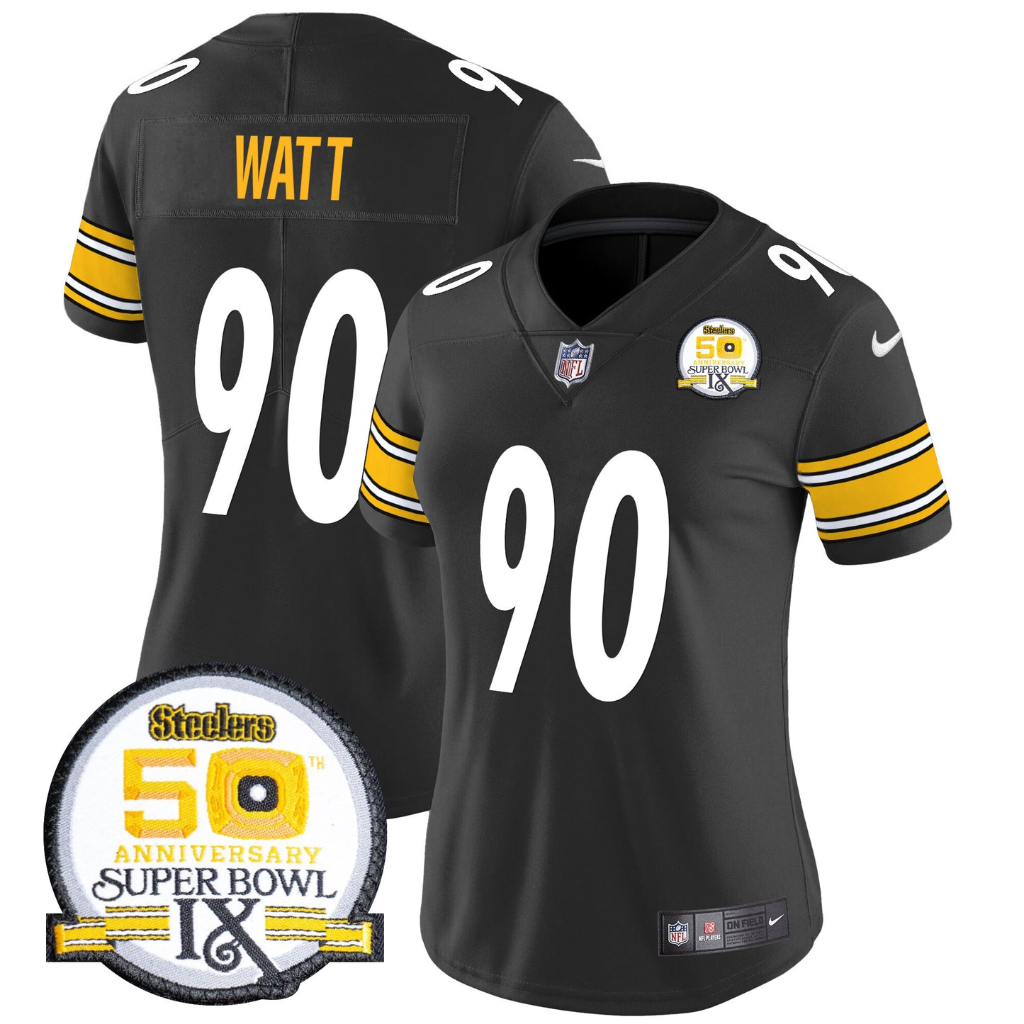 Women Steelers 50th Anniversary Of Super Bowl IX Patch Vapor Limited Jersey - All Stitched