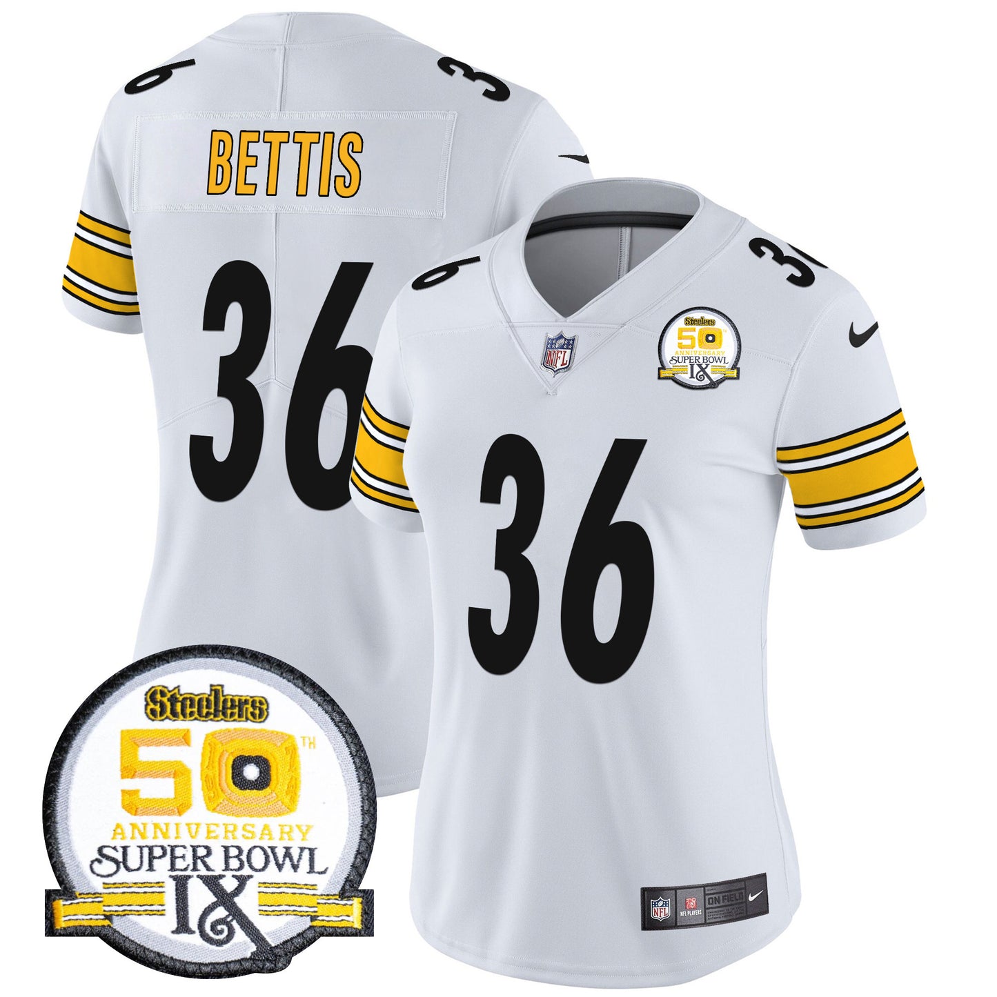 Women Steelers 50th Anniversary Of Super Bowl IX Patch Vapor Limited Jersey - All Stitched