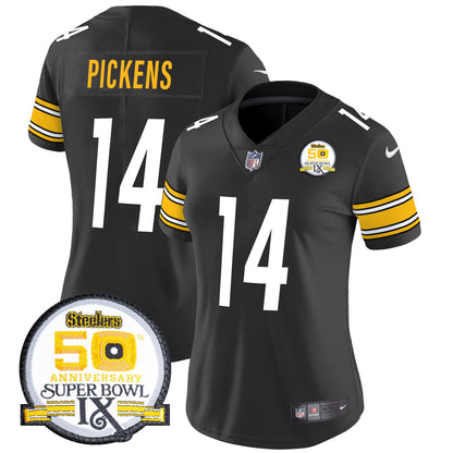 Women Steelers 50th Anniversary Of Super Bowl IX Patch Vapor Limited Jersey - All Stitched