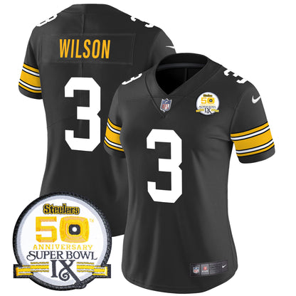 Women Steelers 50th Anniversary Of Super Bowl IX Patch Vapor Limited Jersey - All Stitched