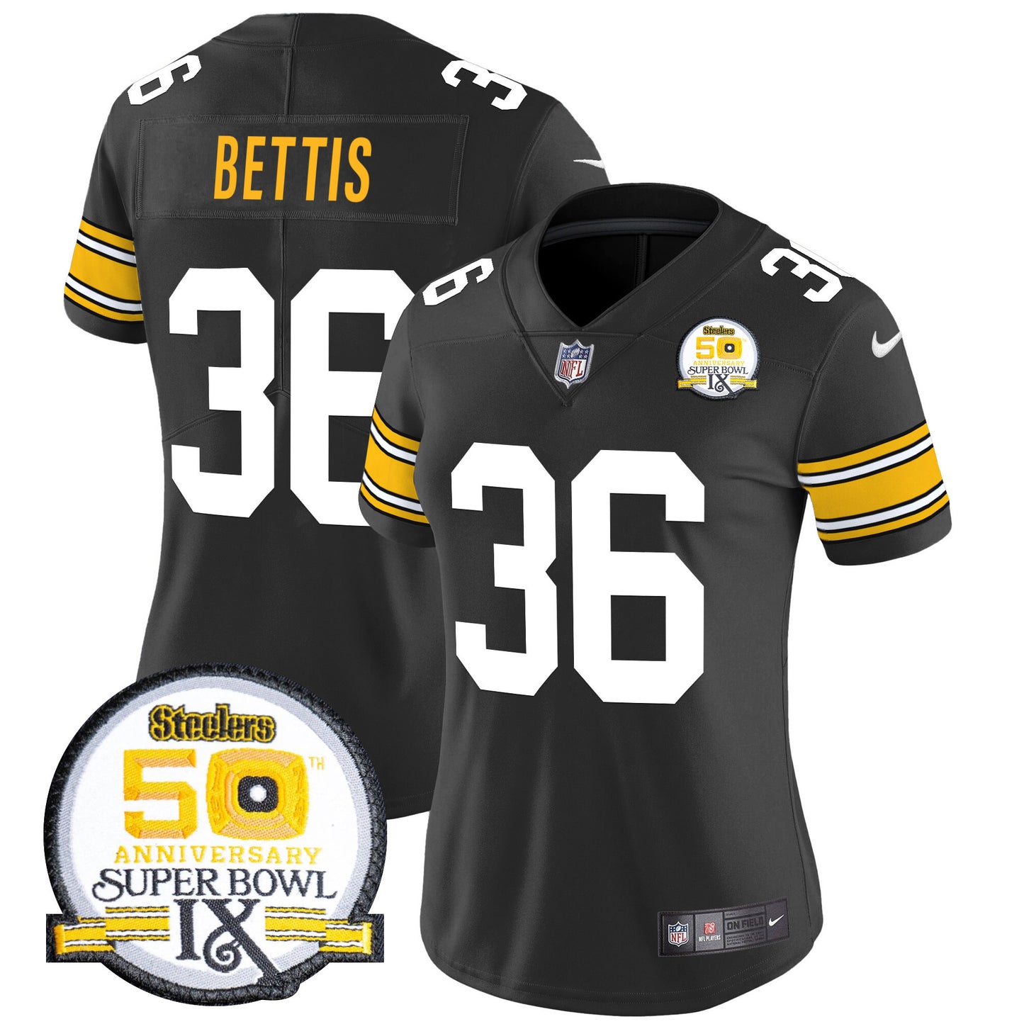 Women Steelers 50th Anniversary Of Super Bowl IX Patch Vapor Limited Jersey - All Stitched