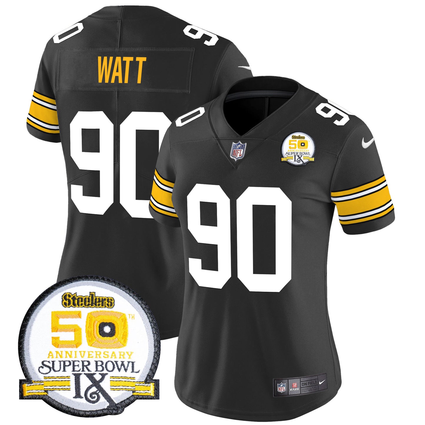 Women Steelers 50th Anniversary Of Super Bowl IX Patch Vapor Limited Jersey - All Stitched