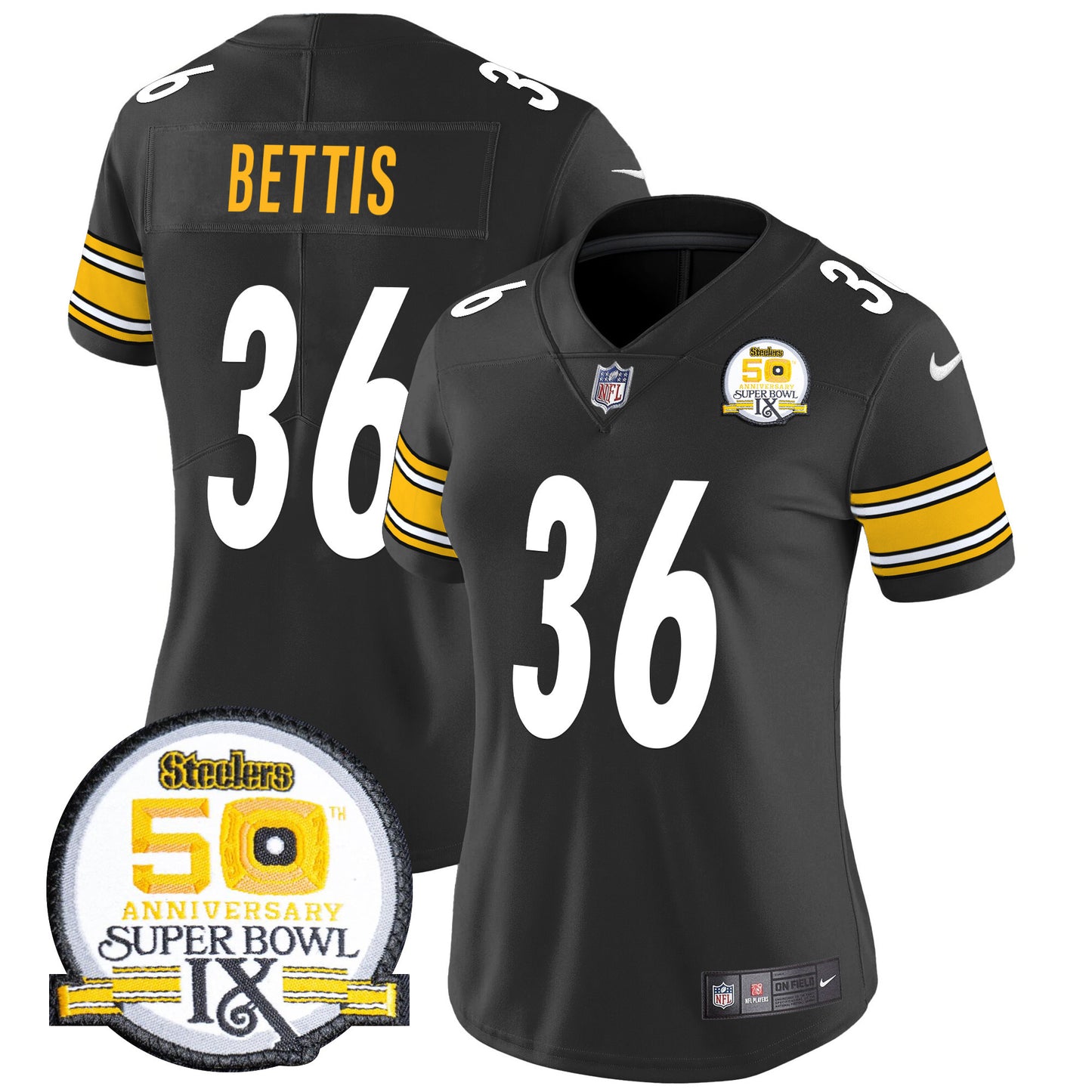 Women Steelers 50th Anniversary Of Super Bowl IX Patch Vapor Limited Jersey - All Stitched