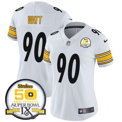 Women Steelers 50th Anniversary Of Super Bowl IX Patch Vapor Limited Jersey - All Stitched