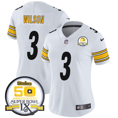 Women Steelers 50th Anniversary Of Super Bowl IX Patch Vapor Limited Jersey - All Stitched