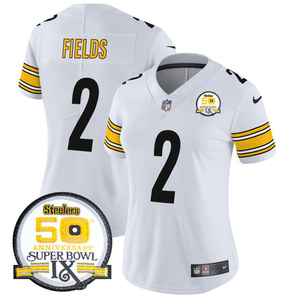 Women Steelers 50th Anniversary Of Super Bowl IX Patch Vapor Limited Jersey - All Stitched