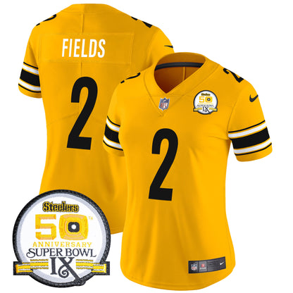 Women Steelers 50th Anniversary Of Super Bowl IX Patch Vapor Limited Jersey - All Stitched