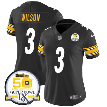 Women Steelers 50th Anniversary Of Super Bowl IX Patch Vapor Limited Jersey - All Stitched