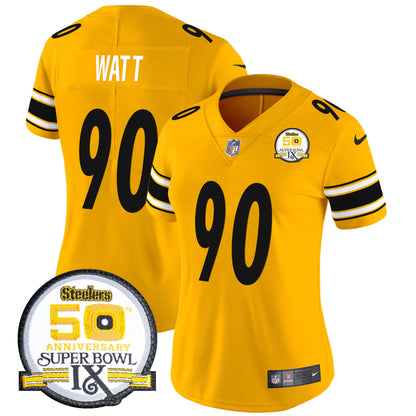 Women Steelers 50th Anniversary Of Super Bowl IX Patch Vapor Limited Jersey - All Stitched