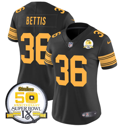 Women Steelers 50th Anniversary Of Super Bowl IX Patch Vapor Limited Jersey - All Stitched