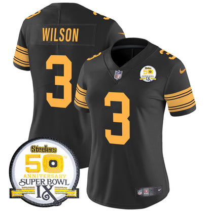 Women Steelers 50th Anniversary Of Super Bowl IX Patch Vapor Limited Jersey - All Stitched