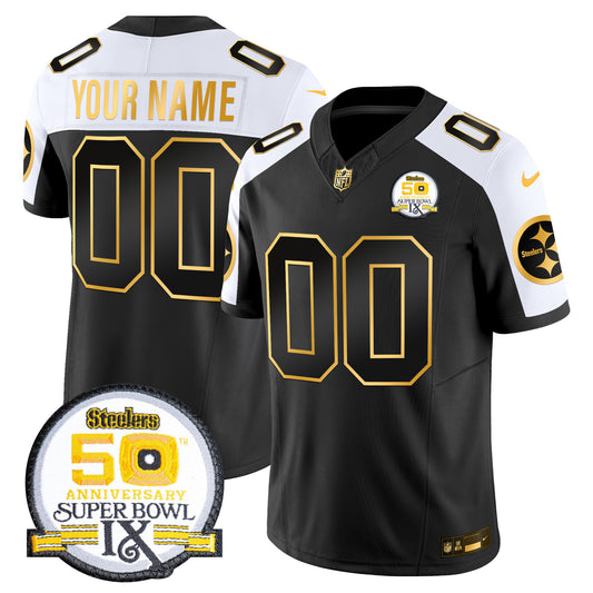 Steelers 50th Anniversary of Super Bowl IX Patch Gold Vapor Limited Custom Jersey - All Stitched