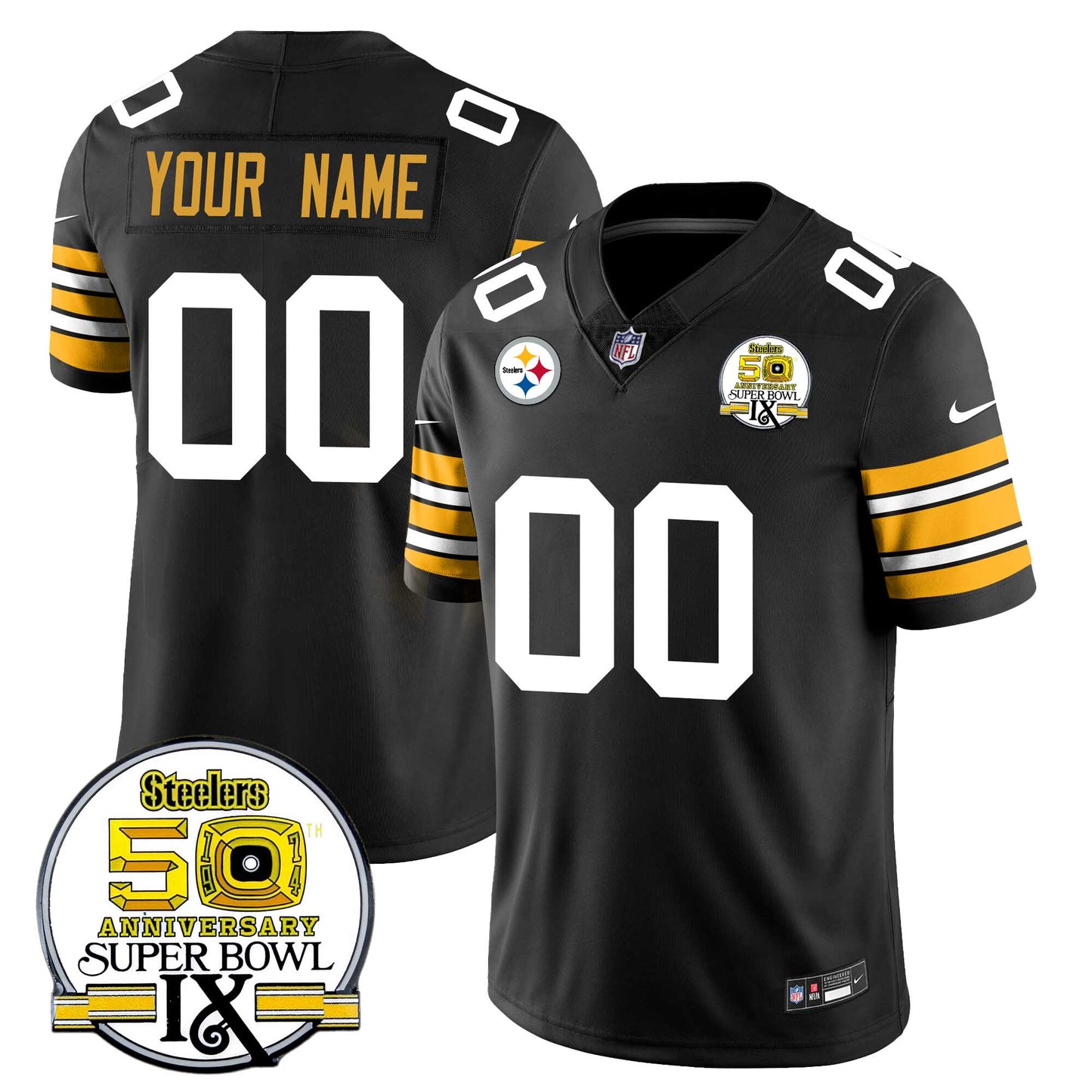 Custom Pittsburgh Steelers Super Bowl IX Throwback Uniform - All Stitched