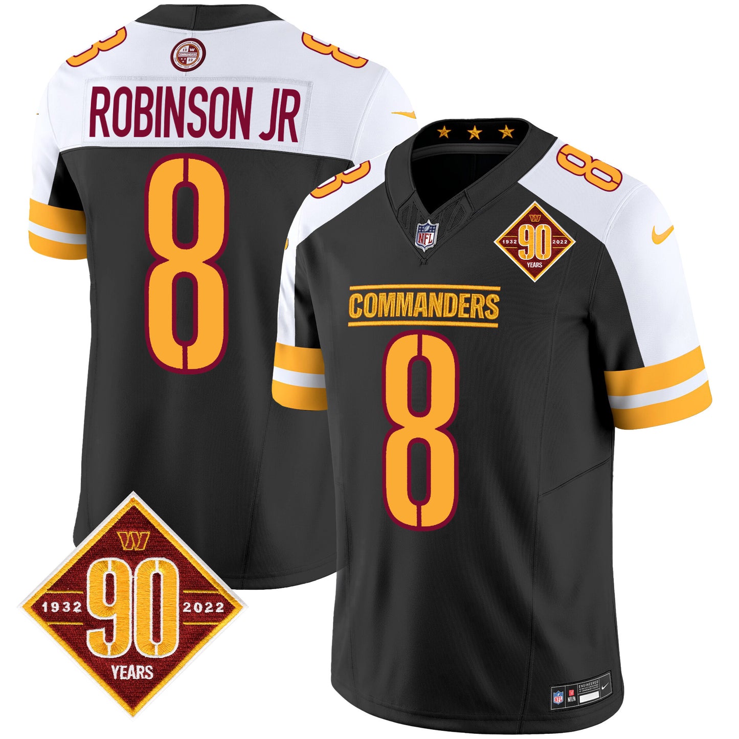 Washington Commanders 90th Anniversary Patch Vapor Jersey V2 - All Stitched