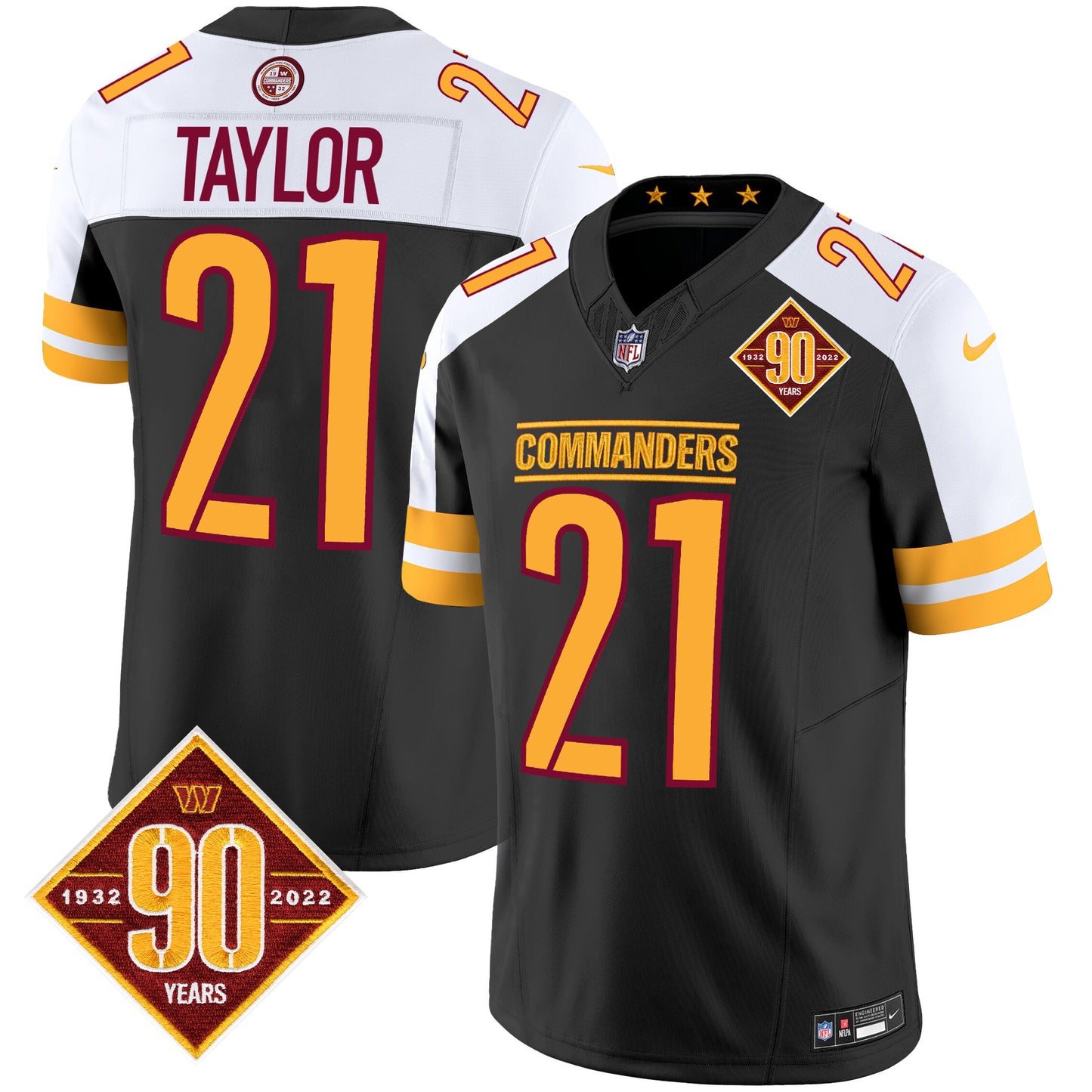 Washington Commanders 90th Anniversary Patch Vapor Jersey V2 - All Stitched