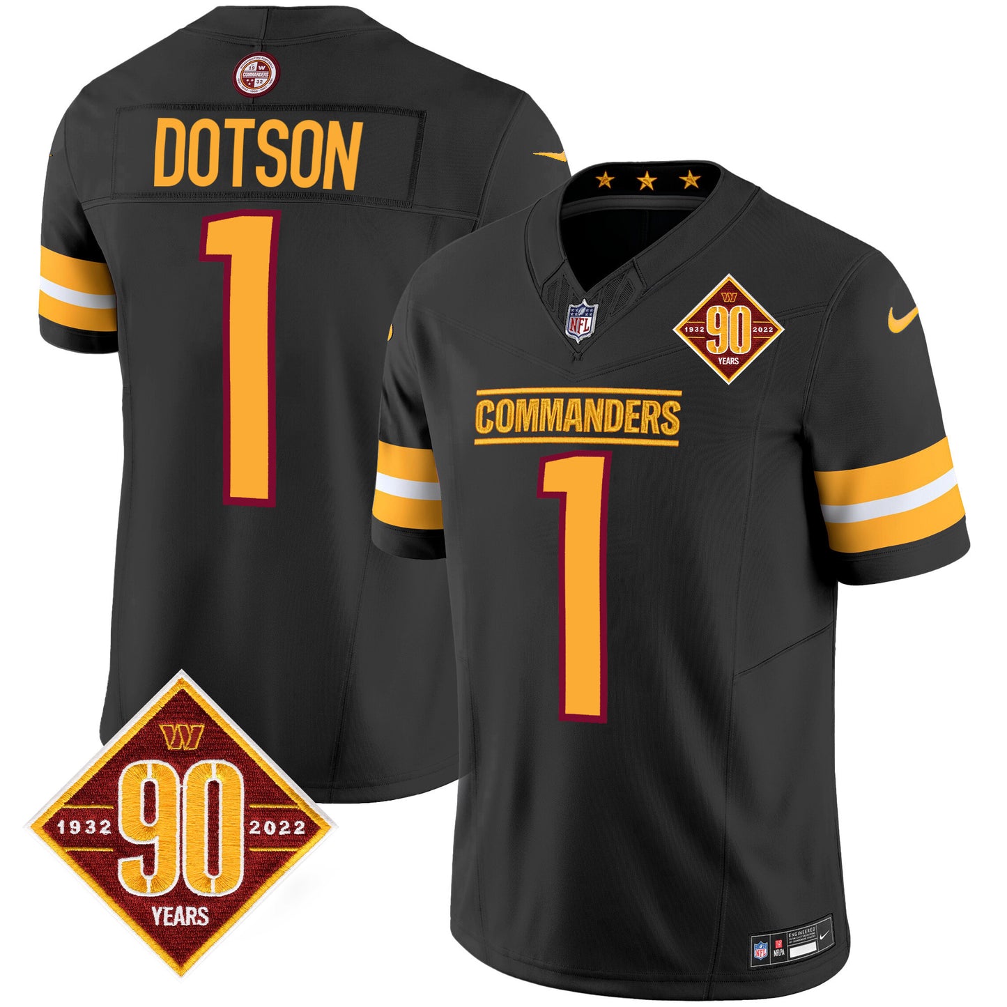 Washington Commanders 90th Anniversary Patch Vapor Jersey V2 - All Stitched